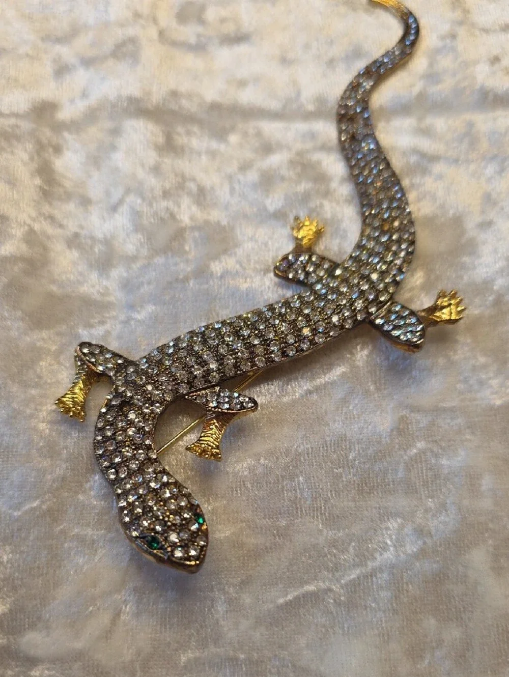 Crystal Lizard Maximalist Brooch Pin - Gold & Clear Rhinestones